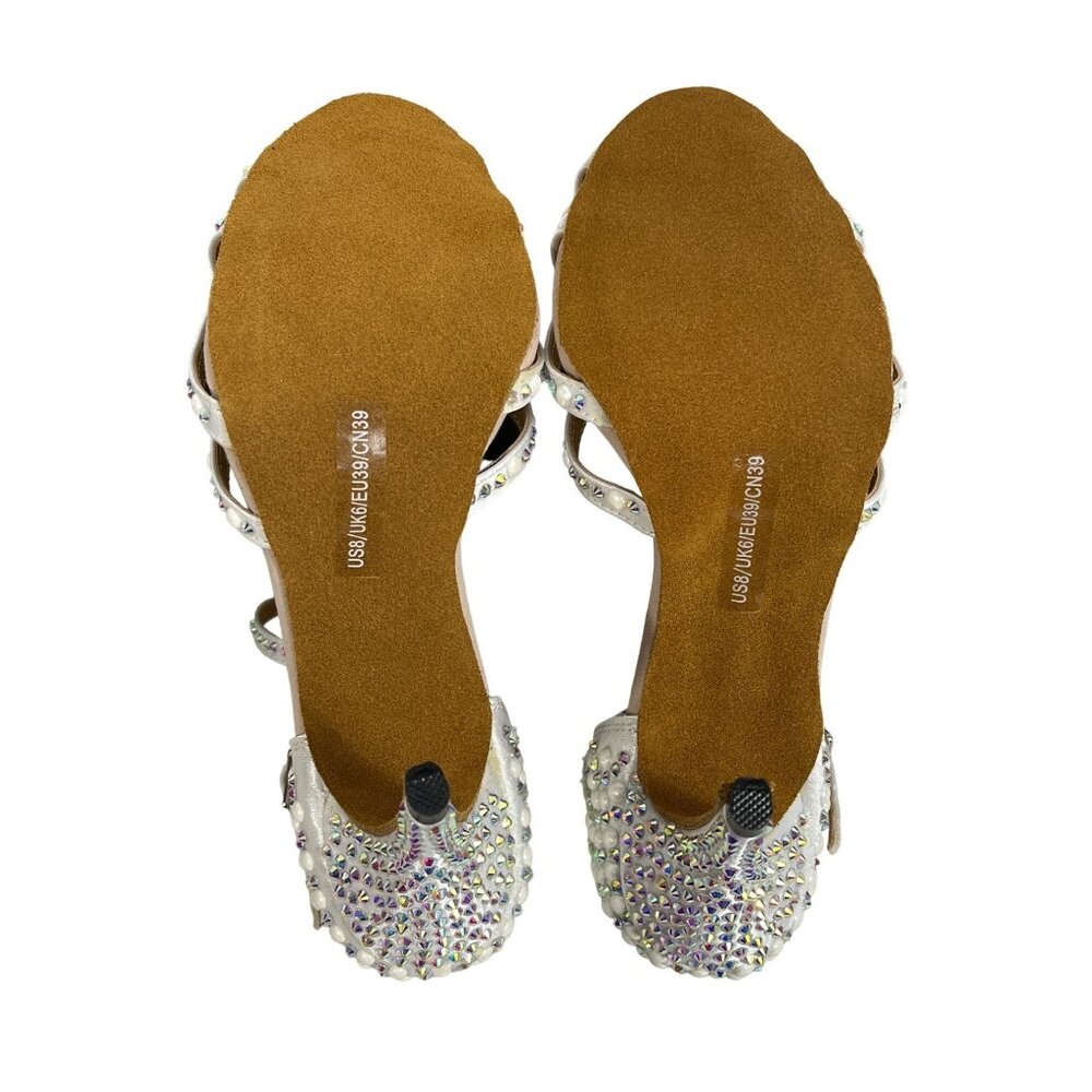 Customized Women’s Silver Ballroom Dance Heels Rhinestones Sz 8 (EU 38) NWOB - Picture 6 of 9